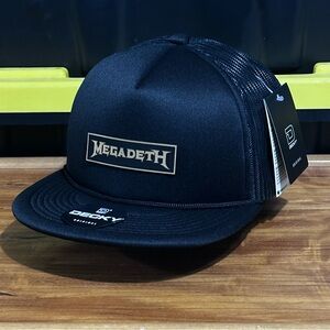 Megadeth Trucker Hat Snapback Hat Black - Logo Gold And Black